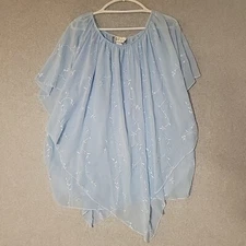 Lucky And Blessed Top Womens XL Baby Blue Floral Embroidered Flowy Fairy