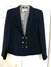Tahari Arthur Levine Ladies Lined Dark Navy Jacket Size 10P Silver tone buttons