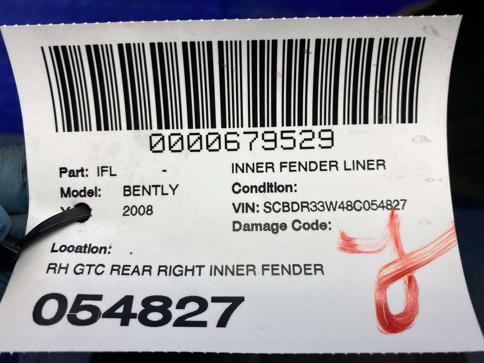 2006-2011 BENTLEY CONTINENTAL GTC REAR RIGHT INNER FENDER LINER SPLASH SHIELD