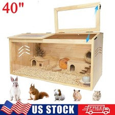 40" Large Wooden Hamster Cage Hamster Habitat Enclosure Gerbil Cage Clear Window