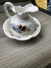 Rare McCoy Pottery Blue Daisy Flower Pitcher & Bowl Set