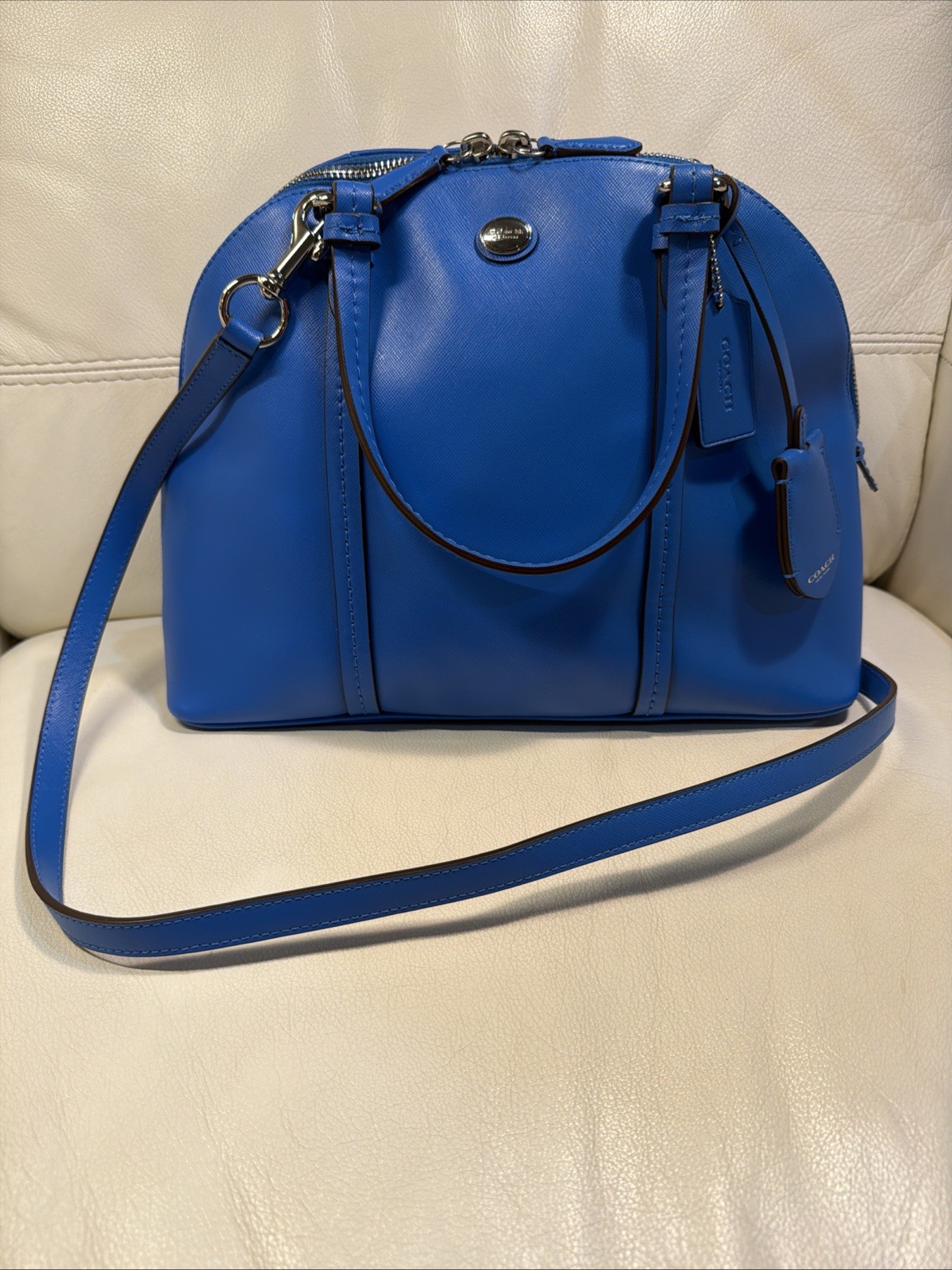 Coach Peyton Cora Domed Satchel Porcelain Blue Leather Bag
