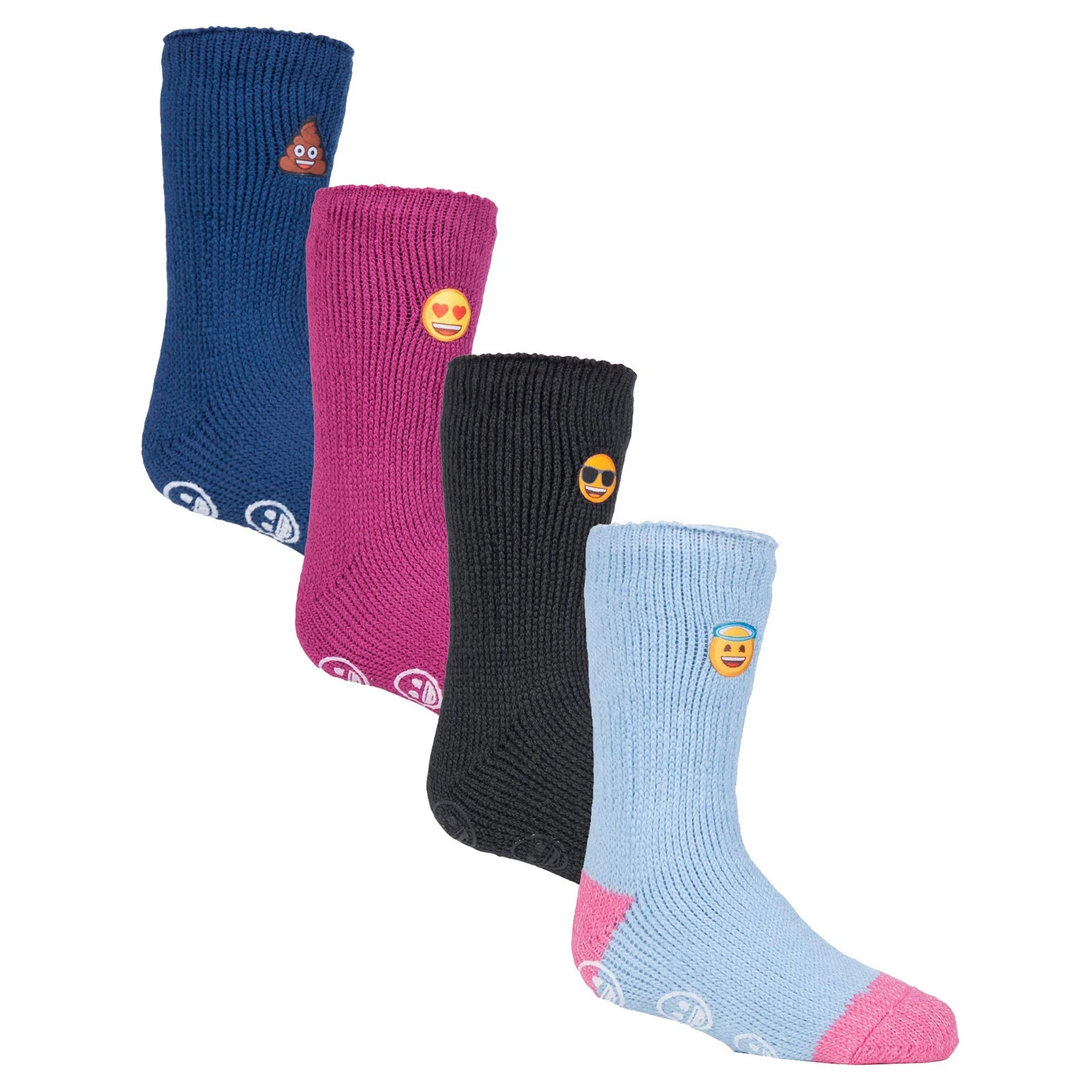 Kids Emoji Thermal Socks by Heat Holders - 4 PK Boys & Girls Fluffy Inner Socks