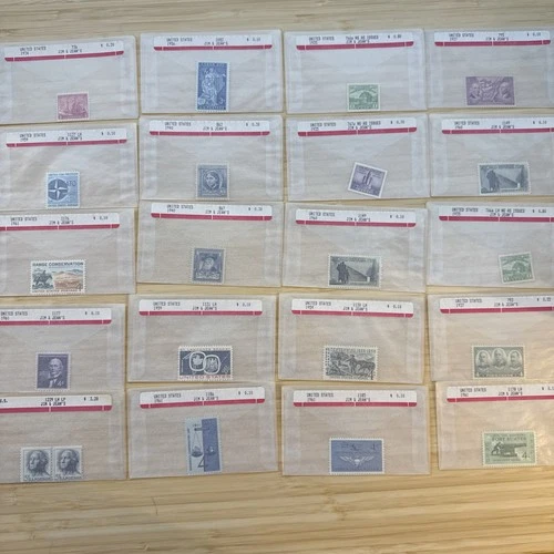 US Stamp Lot 20 Mint Singles MNH MH 1910s-1950s Collection Vintage Glassines