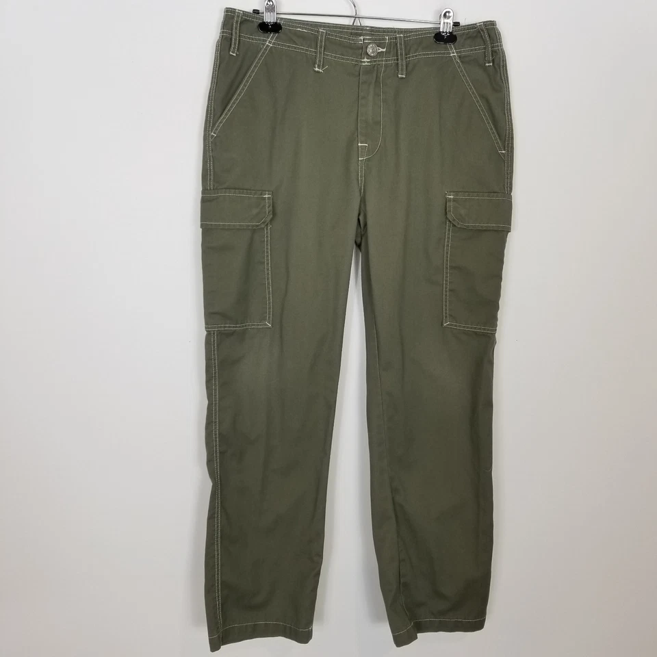 Calça cargo militar feminina True Religion tamanho 32 Kalamata oliva Y2K perna larga - Imagem 2 de 4