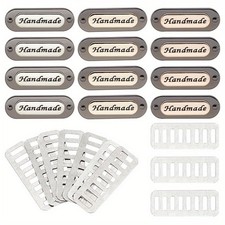1box 12pcs 3 colors Oval Alloy Handmade Label Tags with Iron Shim for bag