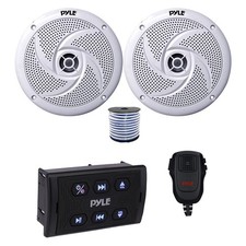 Pyle Marine Bluetooth Controller w/Mic, 2x 8'' 320W Boat Speakers White w/Wire