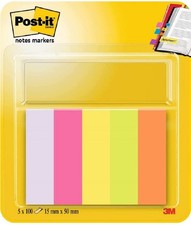 Post-it Notes Markers, 5 Assorted Colours, 15 mm x 50 mm, 5 Pads of 100 sheets S