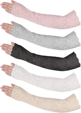 5 Pairs Women Lace Arm Sleeves, Breathable Lace Arm Sleeves for Women Long Finge
