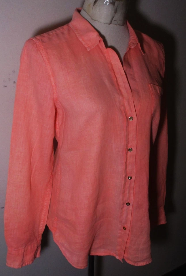 LILLY PULITZER 粉色 100% 亚麻长袖衬衫女式 M 码 — 第 3/4 张图片