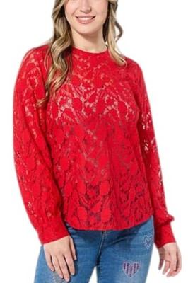 DG2 by Diane Gilman Women's Corded Lace Shirttail Blouse Lipstick