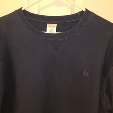 Vtg 90s Russell Athletic Crewneck Sweatshirt Blank Med Blue Baggy Distressed