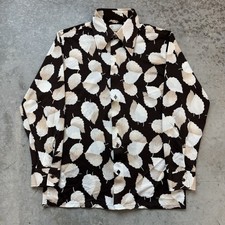 Vintage 70s Kings Road Sears Leaf Print Disco Shirt Dagger Collar Thin Sz Large