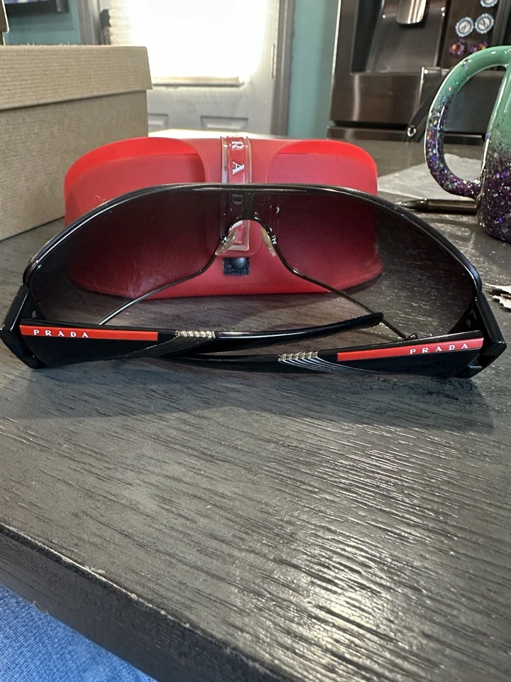 PRADA Sport Sunglasses Black Shield Wrap Style Made In Italy - Image 2 of 4