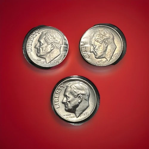 1956 Pd & Proof Dime 90% Silver - UNC - 3 Coin Set