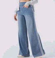 New HALARA Flex Denim High Waist Wide Leg Stretch Striped Jeans Small Regular