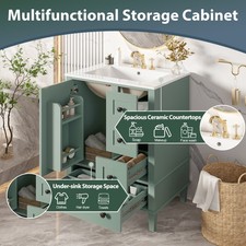 Bathroom Vanity with Ceramic Basin, Double-Tier Shelving Unit, and Drawers