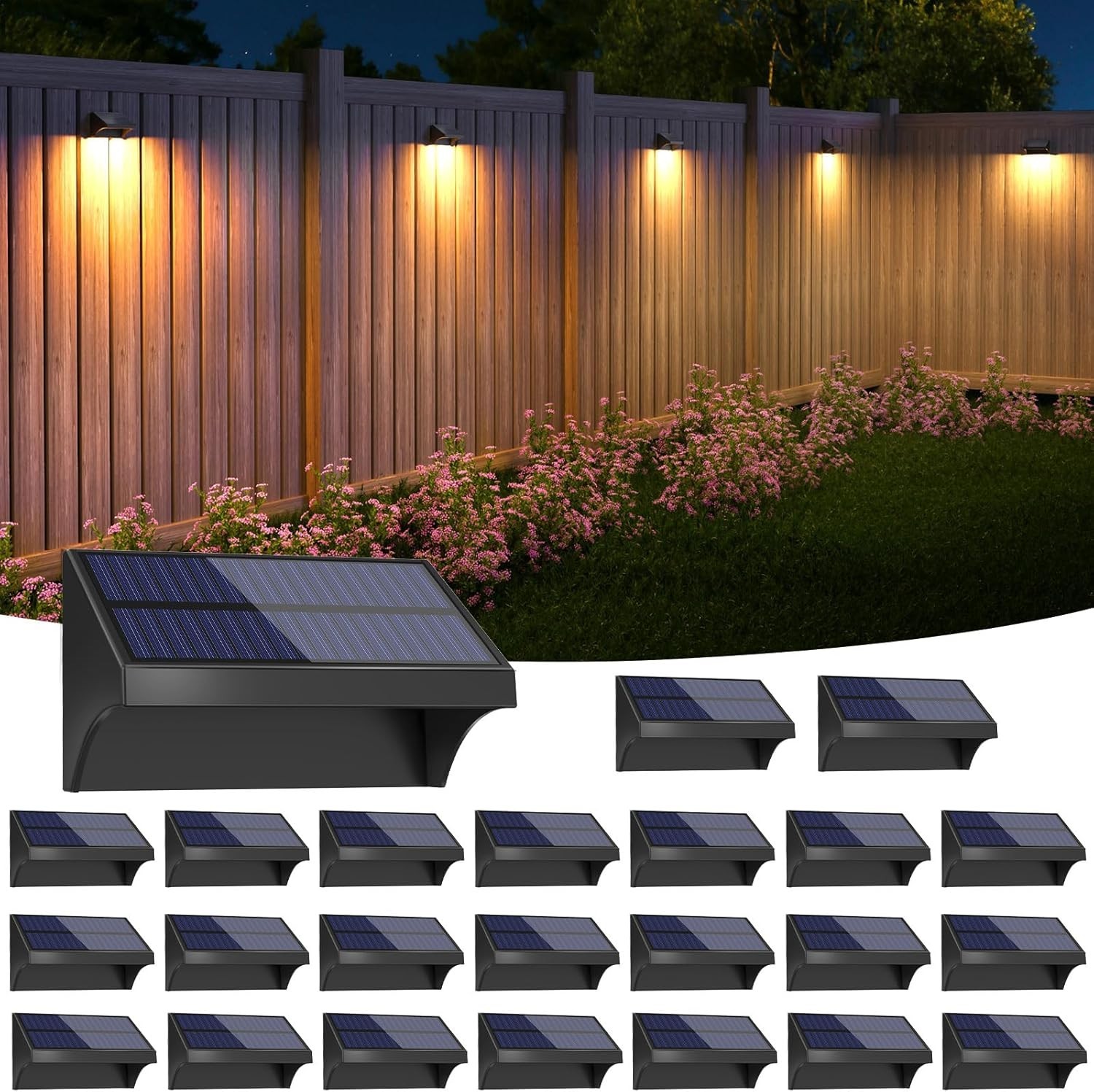 NIORSUN Outdoor Fence Lights, 24 Pack Waterproof LED Solar Fence Lights with 150