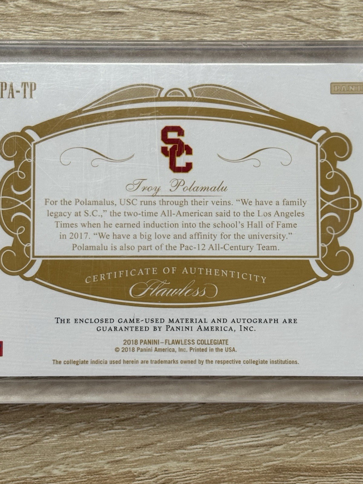 2018 Panini Flawless Collegiate TROY POLAMALU Patch Auto /10 Game USED Nasty RPA view 7