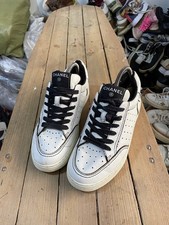 Chanel white leather lace up sneakers with black laces size 38 EU