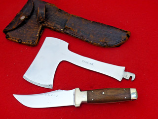 Juego combinado de cuchillos y hachas vintage CASE XX mango de nogal era 1940 60