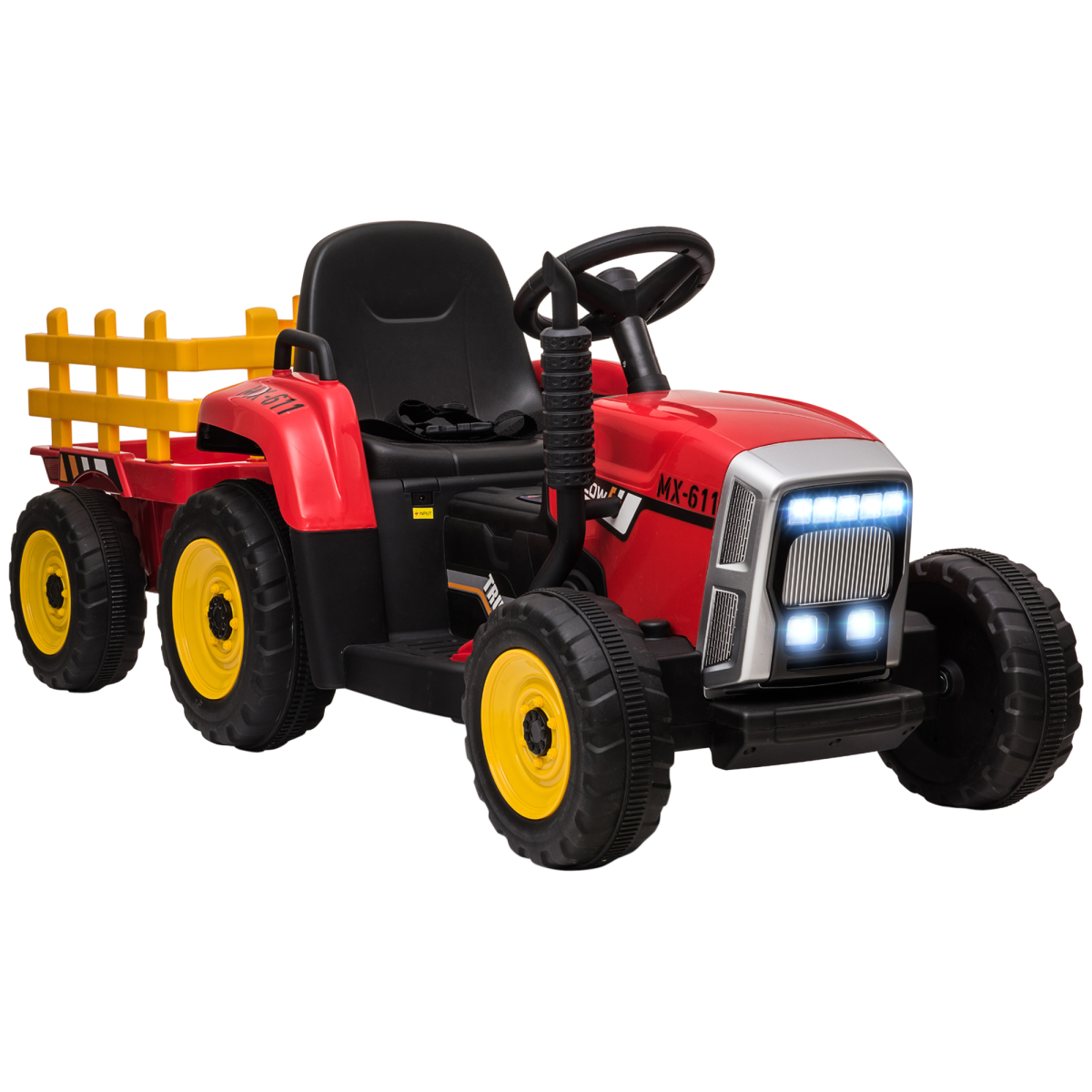 HOMCOM Ride on Tractor with Detachable Trailer Remote Control Music - Red