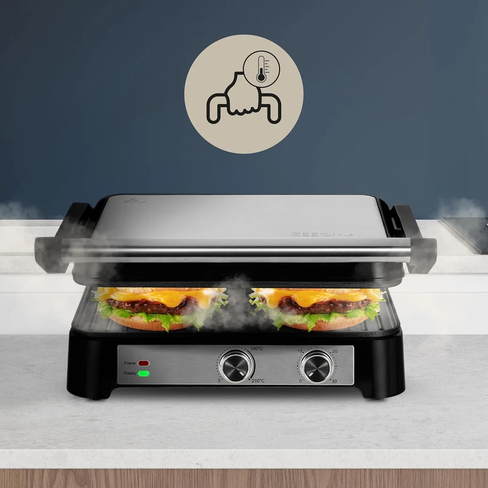 GRILL CHEF BASE CONTROL 2-In-1 Griglia Elettrica a Contatto 2 in 1 E Tostapane p - Immagine 3 di 4