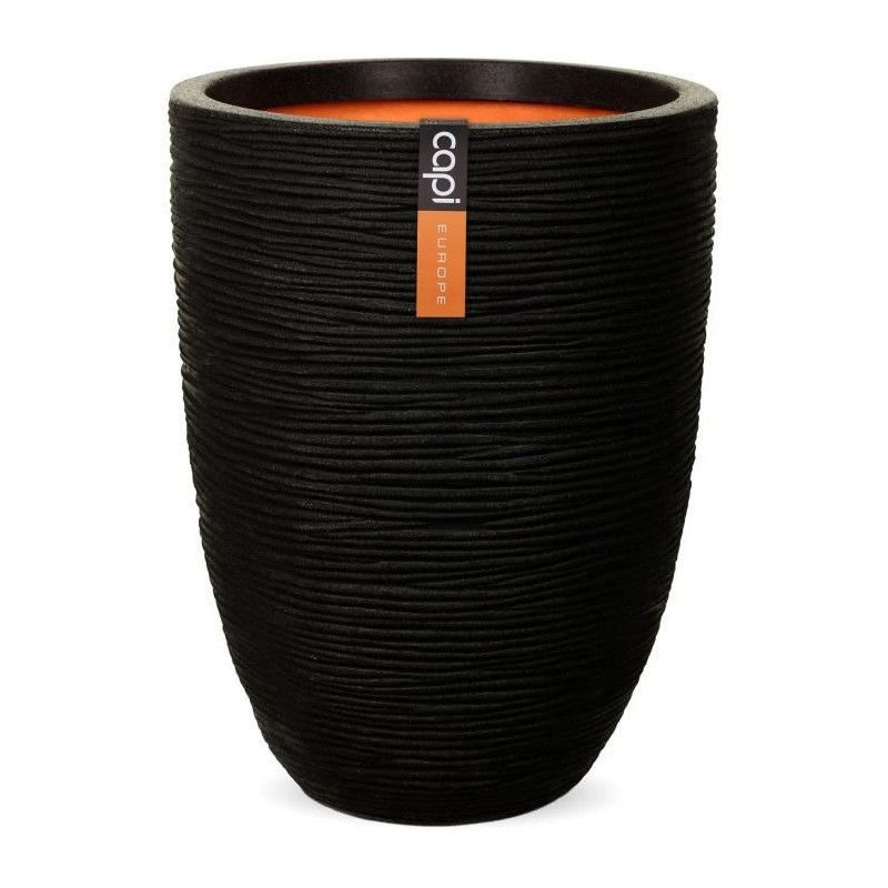 Vase bas Capi Europe Rib NL noir grand pot de fleurs extérieur résistant gel