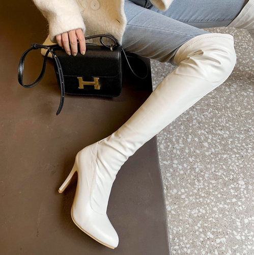 Women Thigh High Boots Side Zip Sexy Stiletto Heel Pointed Toe Party Shoes Club - Picture 3 of 26