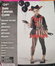 Girls Dark Carnival Clown 5Pc Halloween Costume Child Size Medium M 8-10 Youth