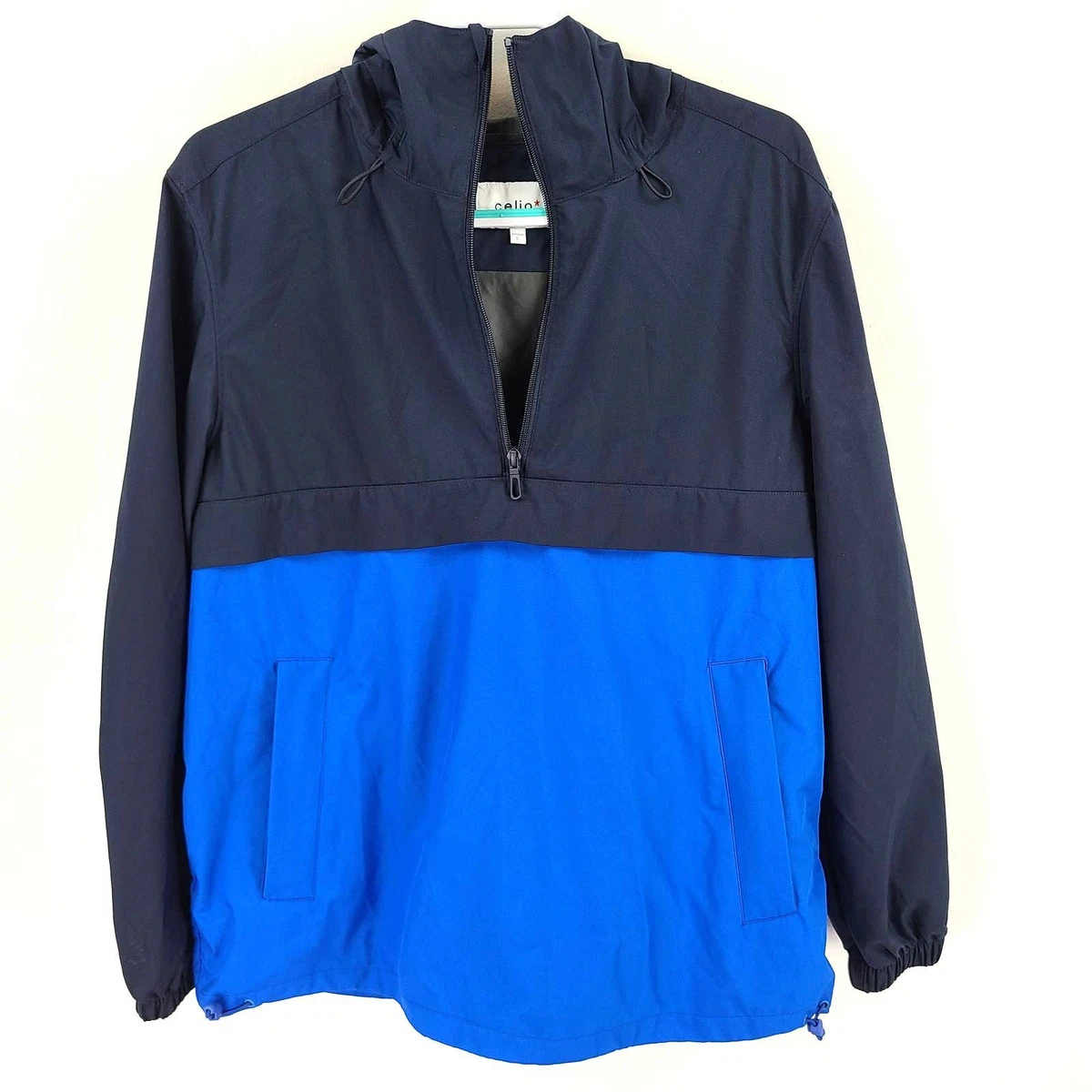 Celio Mens Half Zip Hooded Rain Jacket Blue Size Large | eBay