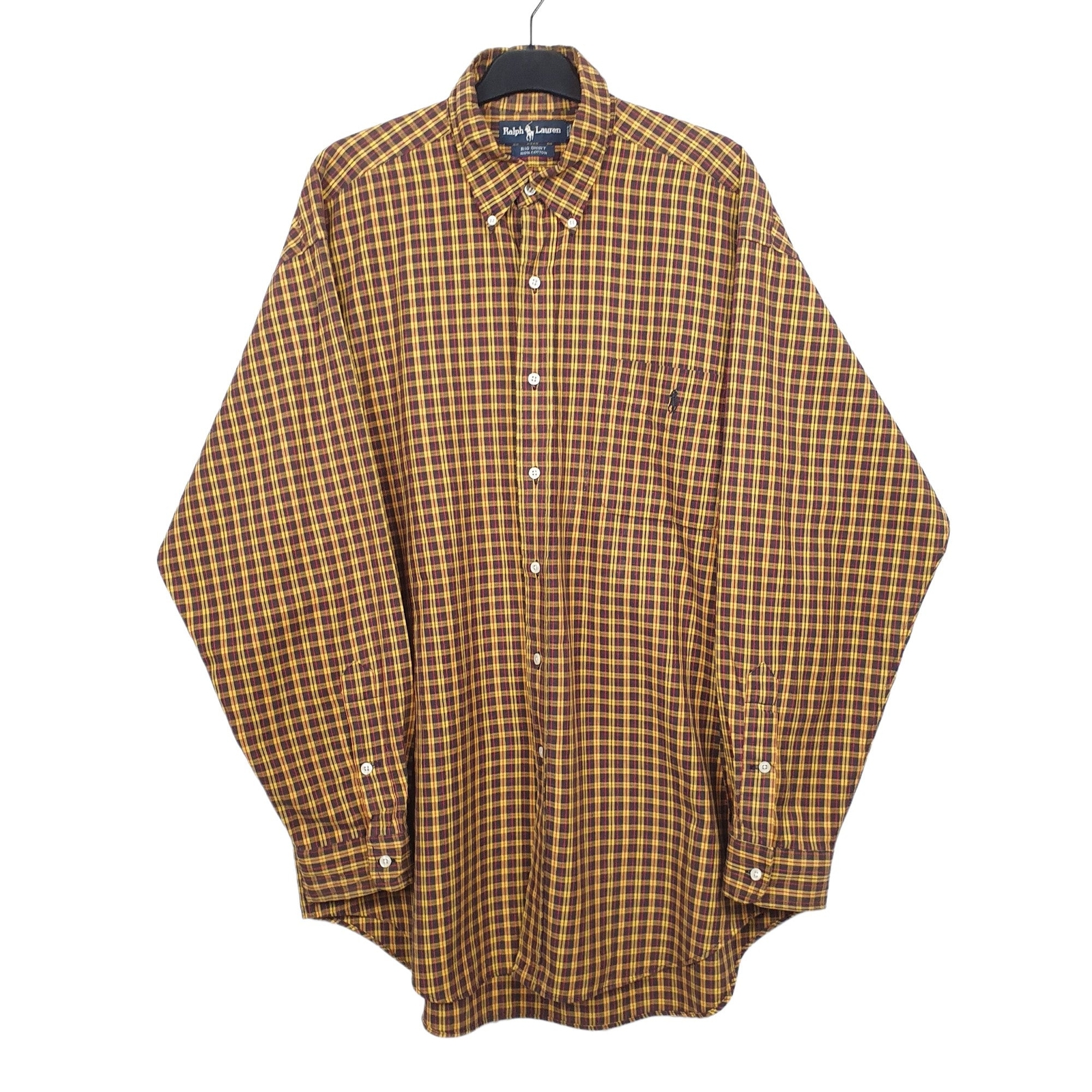 RALPH LAUREN Yellow Check Shirt Big Shirt Fit Long Sleeve Casual Mens XL