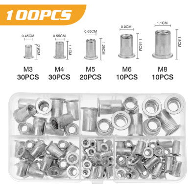 100-Piece Metric Rivet Nut Assortment Kit - Aluminum Rivnuts In M3, M4, M5, M6, M8 Sizes