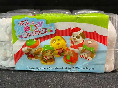 Christmas Paintable Dog Figurines Plaster Paint and Brush Very Merry Christmas