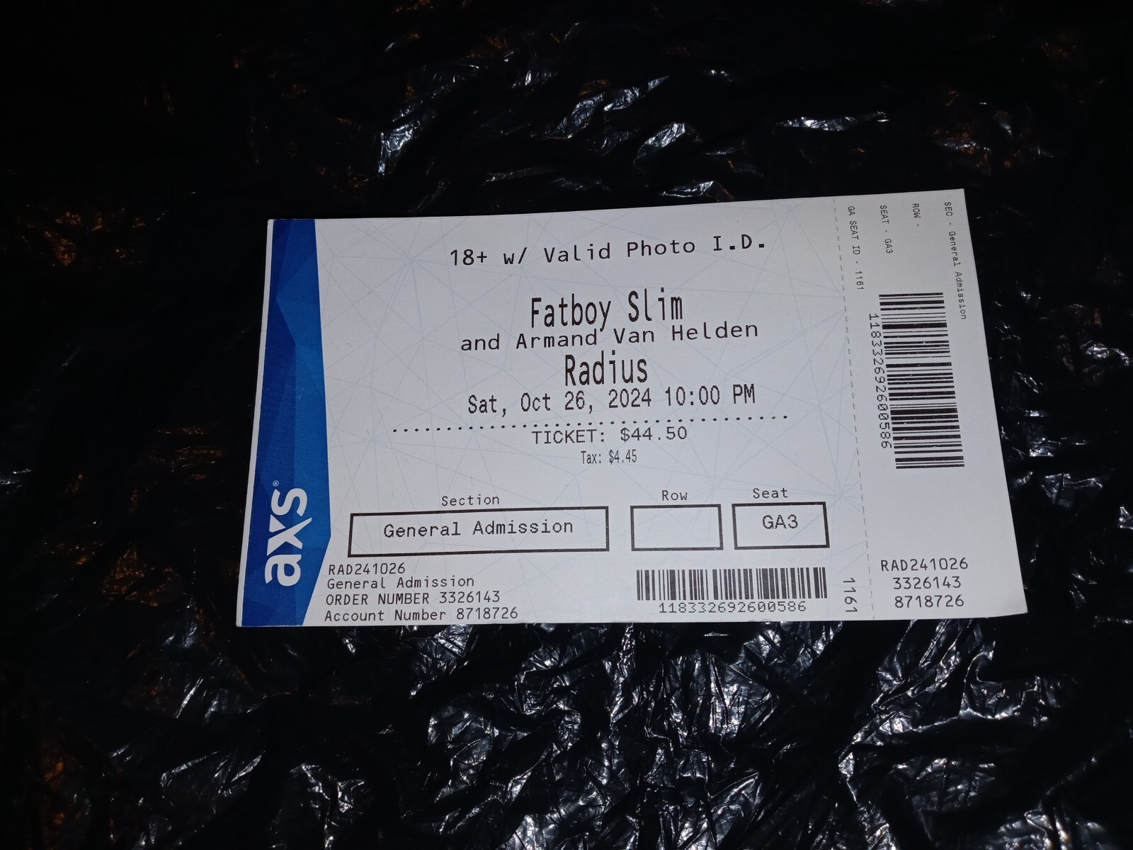 FATBOY SLIM & Armand Van Helden Chicago 9/27/2024 Concert Full RaRe Ticket #1