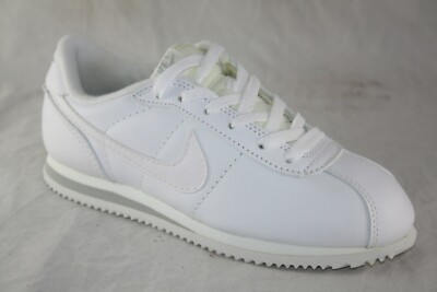 YOUTH NIKE LEATHER CORTEZ (GS) 153028-110 WHITE/WHITE-SILVER