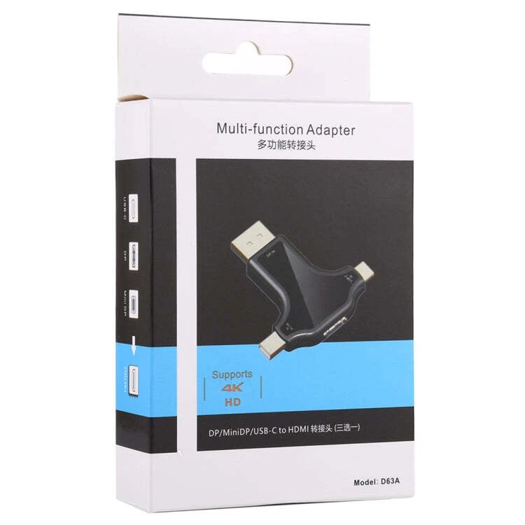 D63A DisplayPort + Mini DP + UCB-C / Type-C Male to HDMI Female 3 in 1 Adapter,  - Image 4 of 4