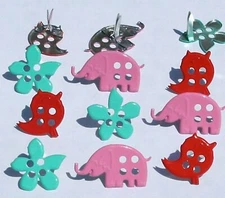RETRO BUTTON BRADS Baby Bird Flowers Elephant Scrapbooking Card Making Stamping