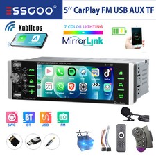 Single Autoradio 1Din Mit 5" Touchscreen Kabellos Carplay BT USB AUX FM MIK KAM