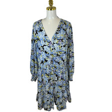 Vince Camuto Women's Dress Blue Floral Ruffle Long-Sleeve Fit & Flare 2X Party