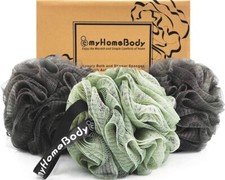 MyHomeBody Large 70g Charcoal Shower Loofah Sponge Bath Body Scrubber Gift 3pk