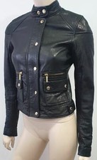 Michael Michael Kors Black Leather Collarless Gold Stud Zipper Biker Jacket Xxs