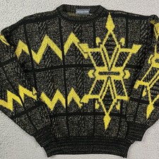 Vintage Christopher Barnes Black  Yellow Sweater Geometric Pullover Sz Small