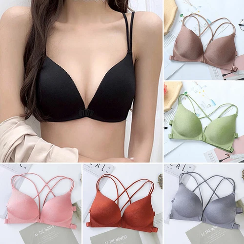Womens Front Buckle Deep V Bralette Lingerie Push Up Wireless Gather Underwear##