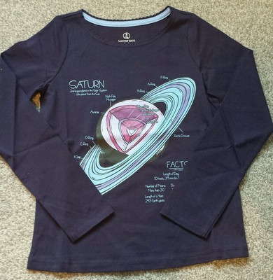 Brand New Girls Lands End Blue Saturn Graphic Long Sleeve Top Size 10-12 Years