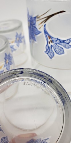 70er Jahre italienisches 7 teiliges Whiskey Set mit blauen Blumen - Bild 10 von 12