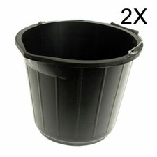2 x Black Plastic Bucket 3 Gallons 14L Heavy Duty Water/Feed Storage Handle