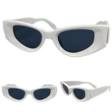 Classy Elegant Exaggerated Retro Cat Eye SUN GLASSES Thick White Frame Dark Lens