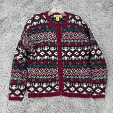 VTG Great Northwest Cardigan Sweater Women's L Chunky Knit 90's Fair Isle Preppy