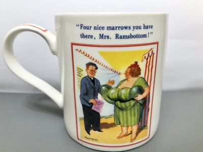 Donald McGill Tasse ''Four Nice Marrows Mrs Ramsbottom'' frech lustig britischer Humor